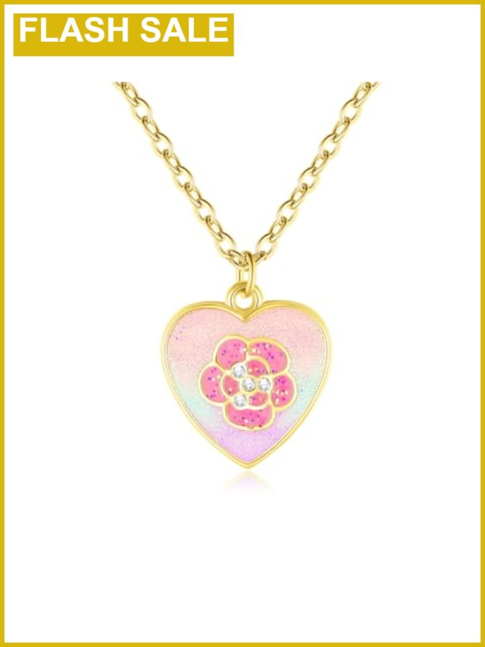 Girls 18K Gold Plated Heart Necklace Stainless Steel Kids Jewelry Gift